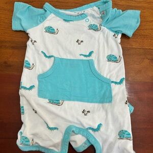 Kyte BABY Turquoise and White Romper with Turtle Design